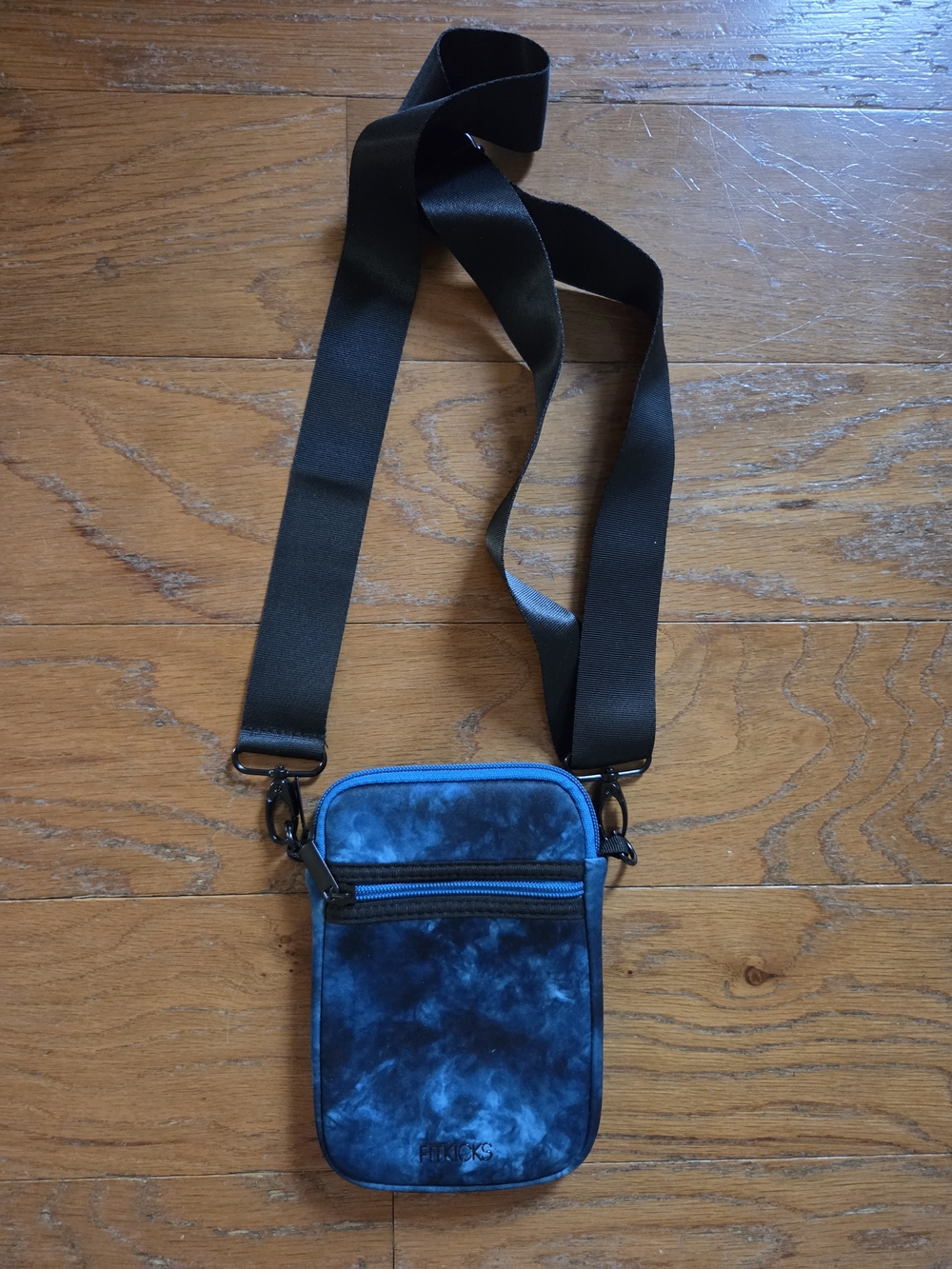 Fitkicks Blue Tie-Dye Nepoprene Crossbody Phone Pouch with Adjust Black Strap